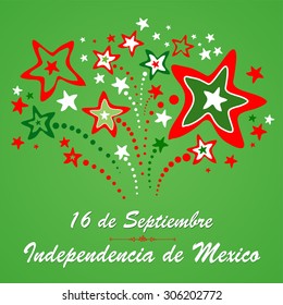 Greeting card. "16 de Septiembre, dia de independencia de Mexico" - September 16 Mexican independence day spanish text.  Vector Illustration