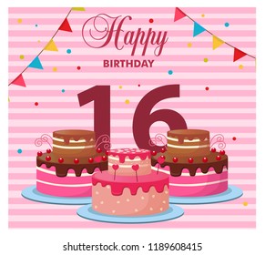 greeting card for 16 years, with cake