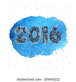 Greeting card for 2016, in the style of hand drawn Zentangle and mehendi. Vector images can be used for web design, prints, posters, calendars, tattoo, invitations and cards.