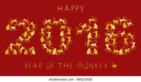 Greeting card for 2016, year of the monkey in the Chinese zodiac