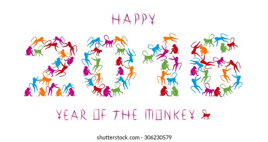 Greeting card for 2016, year of the monkey in the Chinese zodiac