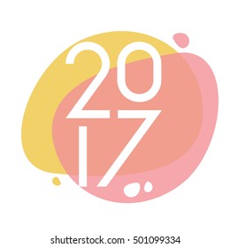 Greeting Card 2017. White background and paint stains handmade. Modern colors and abstract elements. dynamic and fun text.