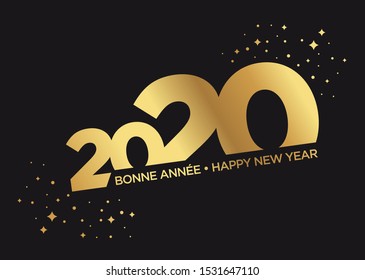 Greeting card for 2020 new year. French text means happy new year