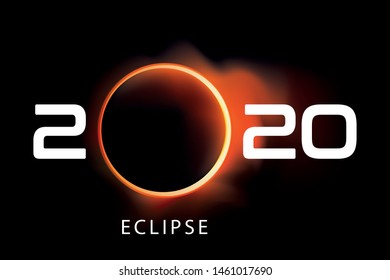 Greeting card 2020 on the background of the solar eclipse
