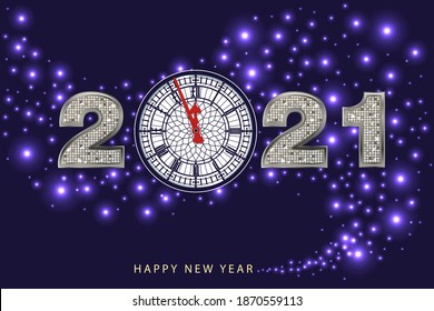 Greeting card 2021, featuring the face of the Big Ben clock just before the New Year has passed.