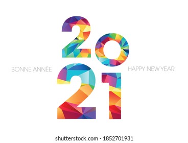 Greeting card for 2021 new year - French text means happy new year
