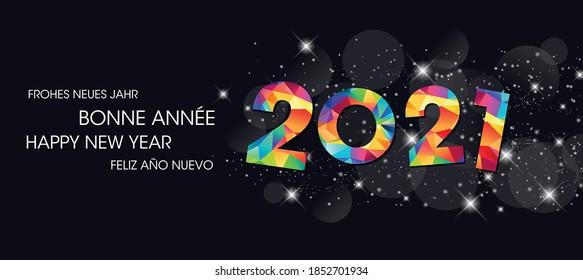 Greeting card for 2021 new year - Text means Happy New Year in various languages