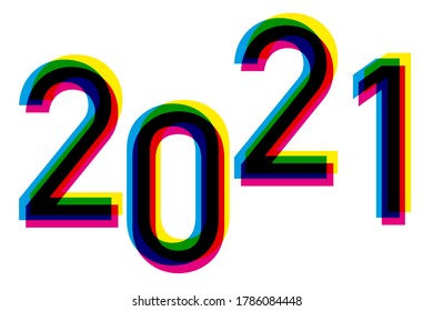 Greeting card 2021 with a vibrant and colorful graphic, using the primary colors of the printing press in an original creation.