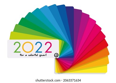 Greeting card 2022 decoration, in bright colors, presenting the concept of diversity and choice, with a multicolored color chart as a symbol.