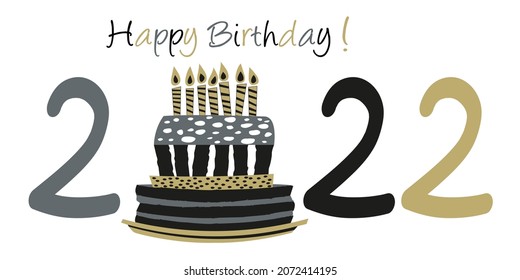 Greeting card 2022 featuring a stylized drawing of a cake with seven candles, to celebrate a birthday.