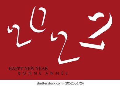 Greeting card 2022 on a red background, with sober and dynamic graphics to present his wishes in French and English.