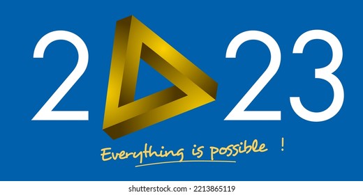 Greeting card 2023 with an impossible triangular shape, to symbolize a challenge to be met and the will to find a solution.