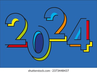Greeting card 2024 on a blue background, with a modern and colorful graphic to present the strategy of a company.