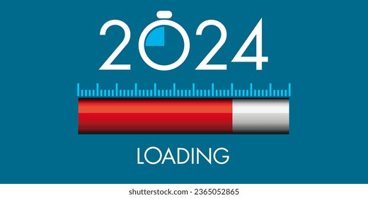 Tarjeta de saludo 2024 sobre el concepto de cuenta regresiva y tiempo de paso, simbolizada por un cursor digital.