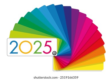 Greeting card 2025 decoration, in bright colors, presenting the concept of diversity and choice, with a multicolored color chart as a symbol.