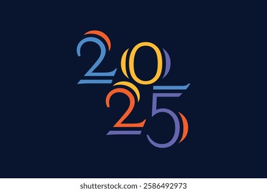 Greeting card 2025 design with trendy, multicolored graphics.