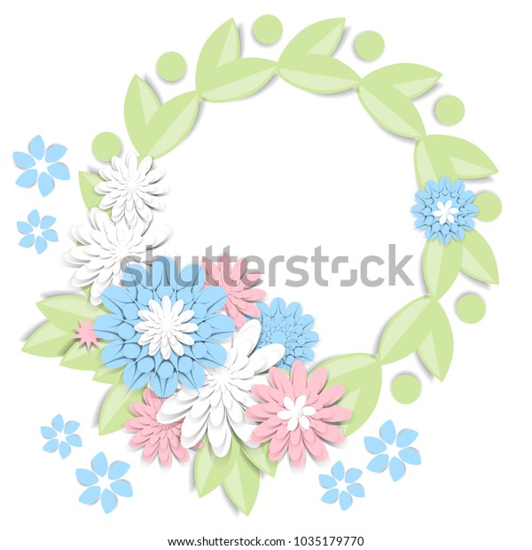 Download Greeting Card 3d Paper Flowers Frame Stock Vector Royalty Free 1035179770