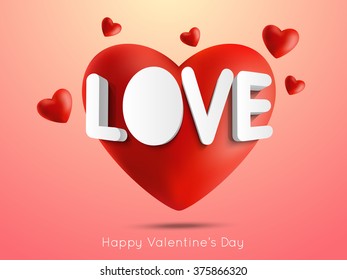 Greeting Card With 3d Text And Heart Happy Valentines Day Hand Drawing Vector eps10.