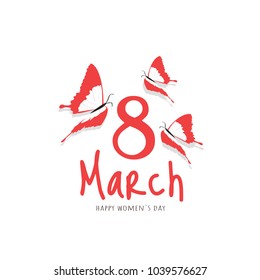  Greeting card for 8 March, happy women's day. Greeting card with butterflies vector