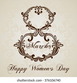 Greeting card with 8 March.  Vector Version 