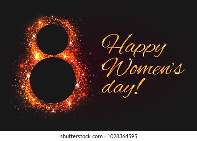 Greeting card  8 march - womans day with luxury golden glitter. Vector card for your design.