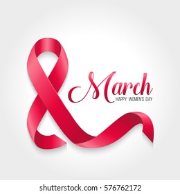 Greeting card for 8 March. Women's Day greeting card template with red ribbon. Happy  Women's Day. Vector Illustration