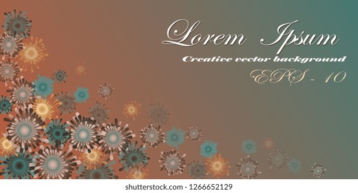 Greeting card with abstract flowers and text. Vector graphics