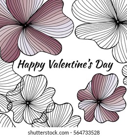 Greeting card with abstract flowers. Text place in frame. Vector illustration
