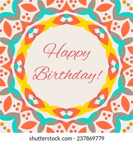 Greeting card with abstract geometric round design. Vector illustration.