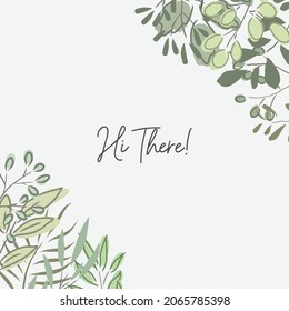 greeting card abstract hand drawing botanical greenery 