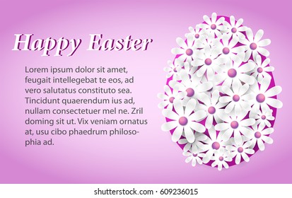 Greeting card with abstract pink easter egg and daisies