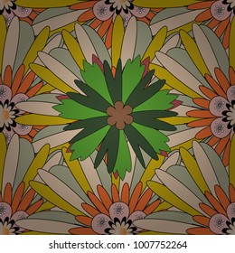 Greeting card. Abstract vector flowers in beige, yellow and gray colors. Abstract floral background. Wedding invitation. Floral seamless pattern.