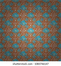 Greeting card. Abstract vector flowers in brown, blue and orange colors. Wedding invitation. Floral seamless pattern. Abstract floral background.