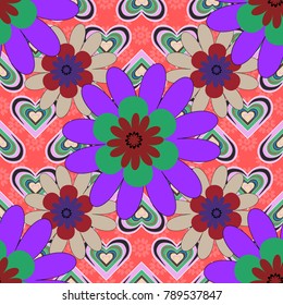 Greeting card. Abstract vector flowers in violet, pink and beige colors. Floral seamless pattern. Abstract floral background. Wedding invitation.