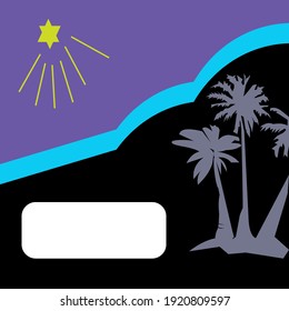 greeting card with an abstract view of palm trees and stars like a child's painting