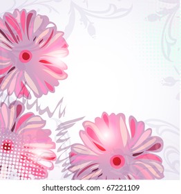 Greeting card with abstract violet flowers