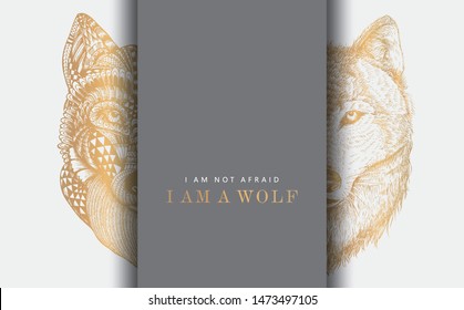 Greeting card, Abstract wolf illustration, Vector svg