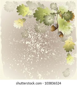 Greeting card with acorns.Autumn  background.
