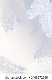 Greeting card or advertisement transparent- in the frame of the window is a delicate fluff of angel wings, white feathers on a blue and pink background with a place for inscription