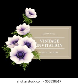 Greeting card with anemone flower. Vector illustration