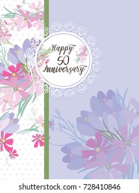 Greeting card for anniversary birthday. Flower composition to a celebratory event. Vector illustration