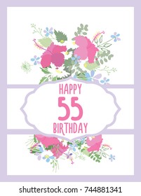 Greeting card for anniversary birthday. Flower composition to a celebratory event. Vector illustration