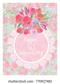 Greeting card for anniversary birthday. Flower composition to a celebratory event. Vector illustration