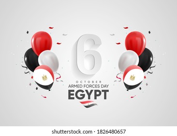 Greeting card for Anniversary of October and Armed Forces Day in 6 October 1973 - balloons flag - Egypt national day 