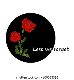   Greeting card for Anzac Day and Remembrance Day with red poppies