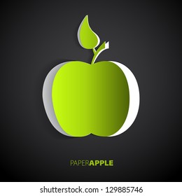 Greeting card with apple from paper - vector dark background