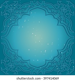 Greeting card in Arabic style. Eastern frame with a blue background