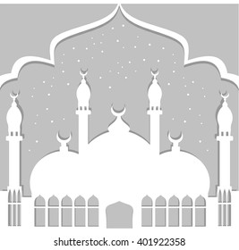 Greeting card in Arabic style. An Eastern city with minarets and