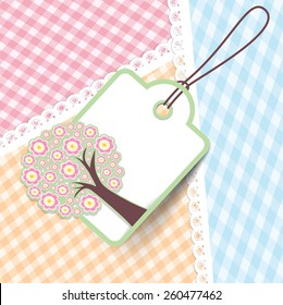 Greeting Card with art tree with spring flowers. Vector Background Illustration.