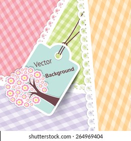 Grußkarte mit Kunstbaum mit Frühlingsblumen. Vektorhintergrund-Illustration.